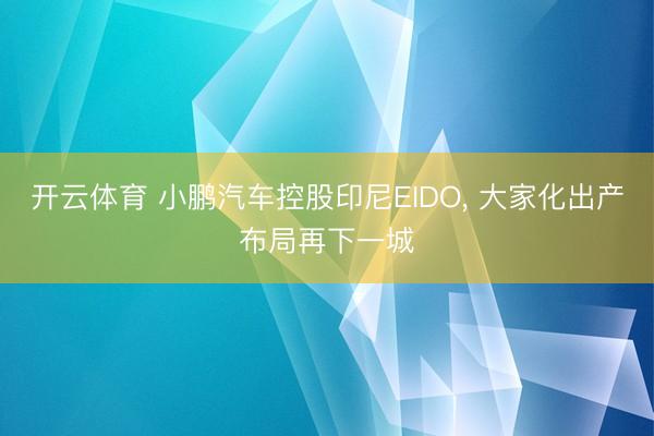 开云体育 小鹏汽车控股印尼EIDO， 大家化出产布局再下一城