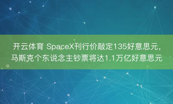 开云体育 SpaceX刊行价敲定135好意思元,马斯克个东说念主钞票将达1.1万亿好意思元
