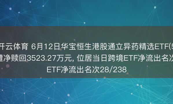 开云体育 6月12日华宝恒生港股通立异药精选ETF(520880)遭净赎回3523.27万元， 位居当日跨境ETF净流出名次28/238
